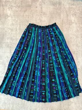 Women's Drapers and Damons Blue Green Vintage Pleated Midi Skirt Old Money 6